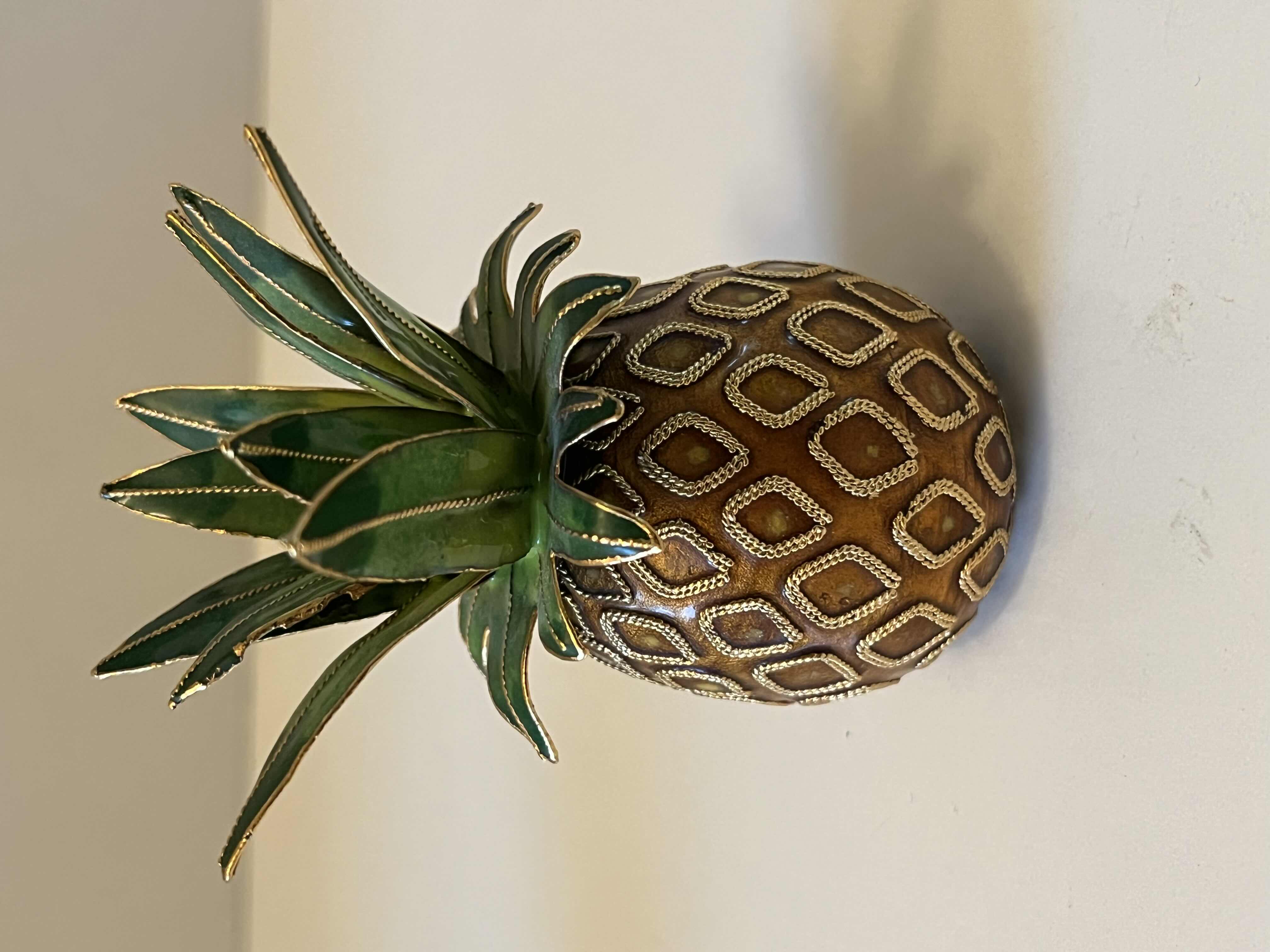 Photo 1 of NYCO CLOISONNÉ ENAMELED METAL PINEAPPLE ORNAMENT 2.” X 3.25”