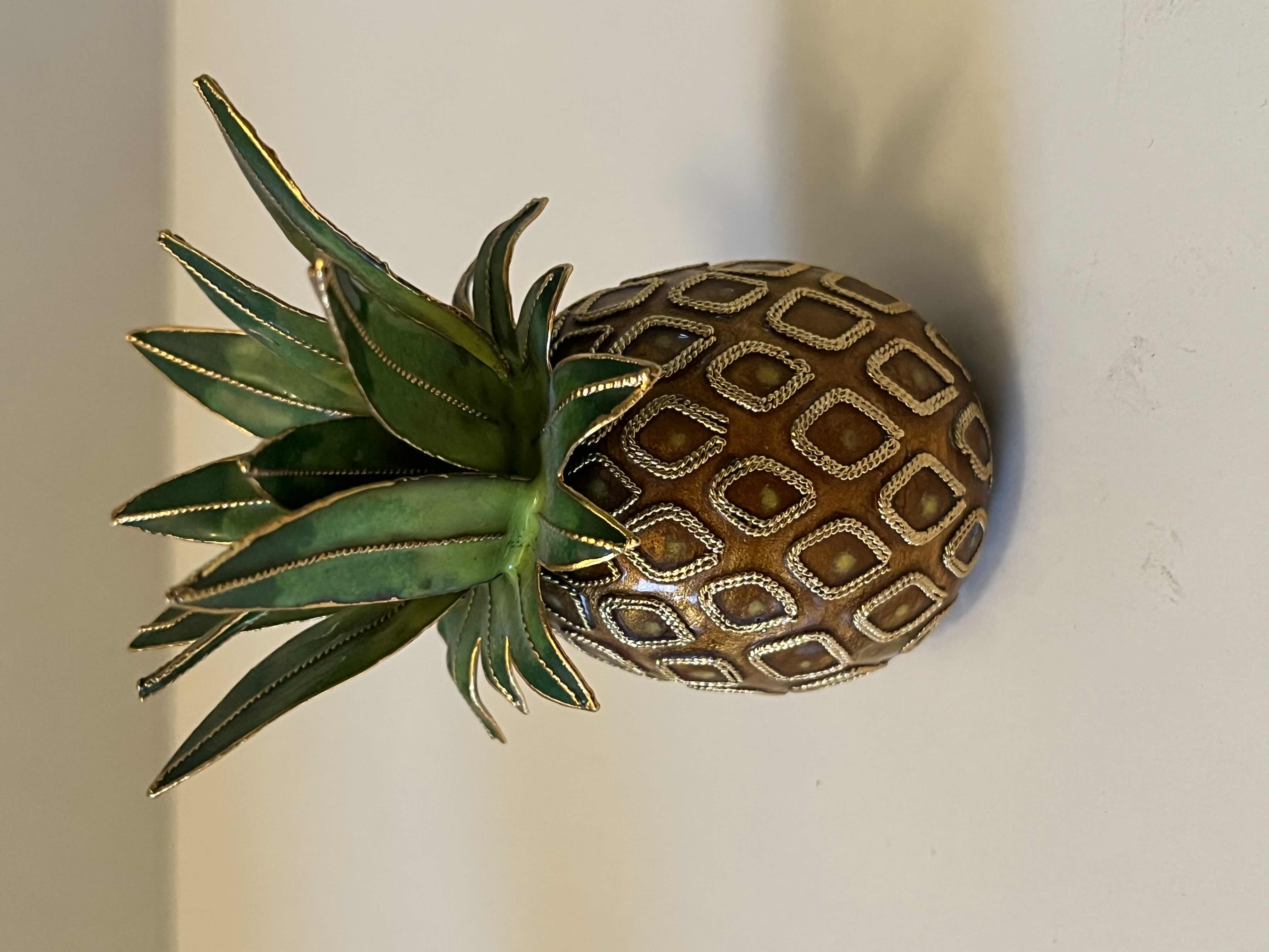 Photo 2 of NYCO CLOISONNÉ ENAMELED METAL PINEAPPLE ORNAMENT 2.” X 3.25”