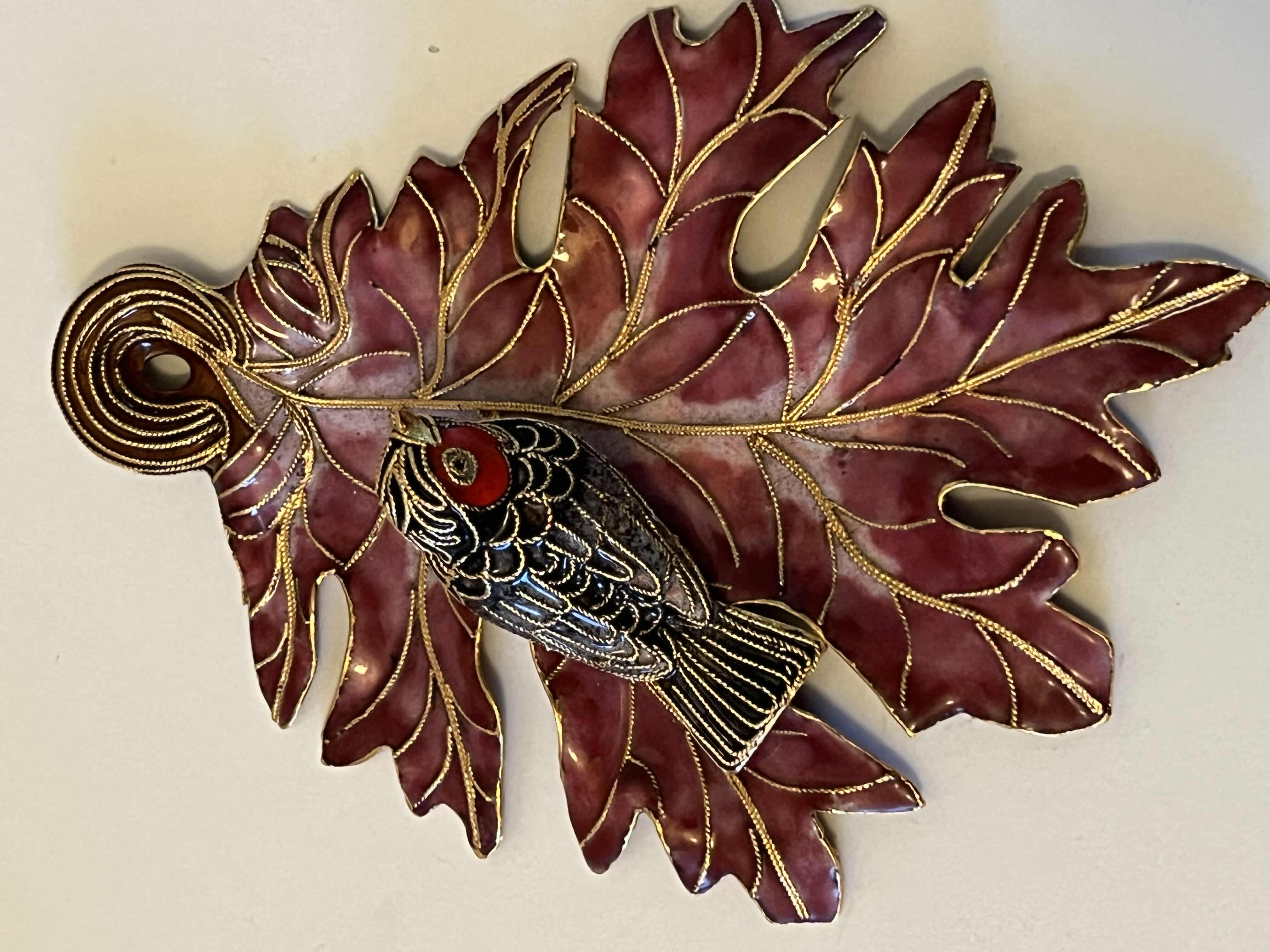 Photo 5 of NYCO CLOISONNÉ ENAMELED METAL BIRD & LEAF ORNAMENT 4.25” X 6” H1.25”