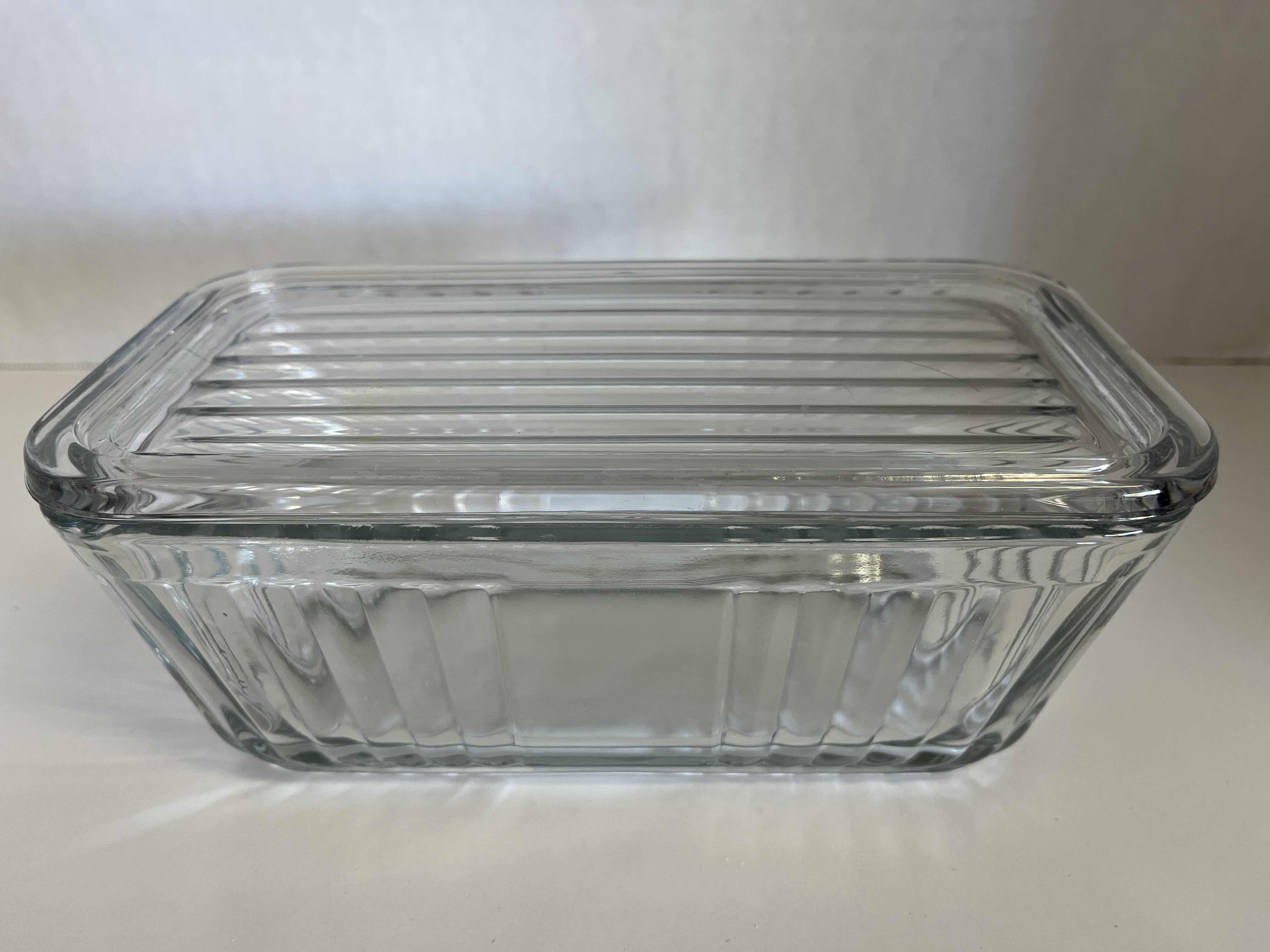 Photo 1 of  ANCHOR HOCKING 1932 GLASS REFRIGERATOR FOOD STORAGE DISH W LID 8.75” X 4.5” H3.5”