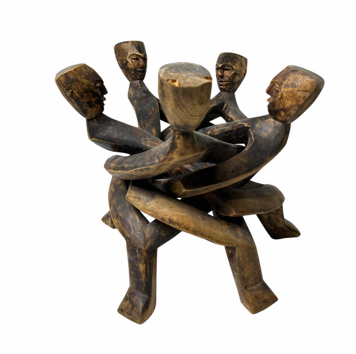 Photo 1 of AFRICAN HAND CARVED WOOD UNITY CIRCLE SCULPTURE 14” X 12”