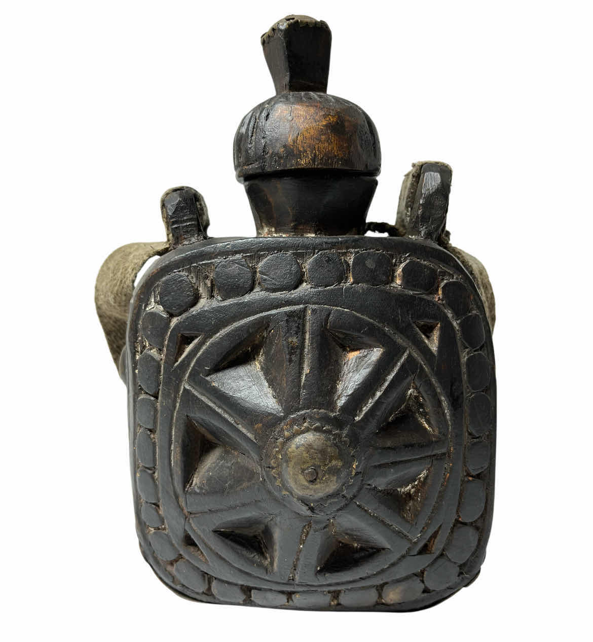 Photo 1 of NATIVE AMERICAN HAND CARVED WOOD CANTEEN 7” X 3” H11”