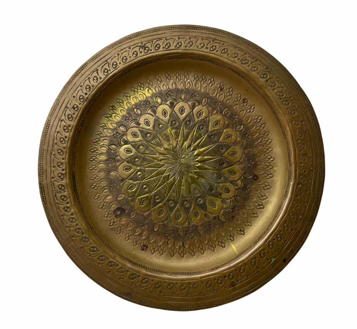 Photo 1 of EARLY CENTURY ORNATE DESIGN DIE-CAST BRASS PLATE 8”