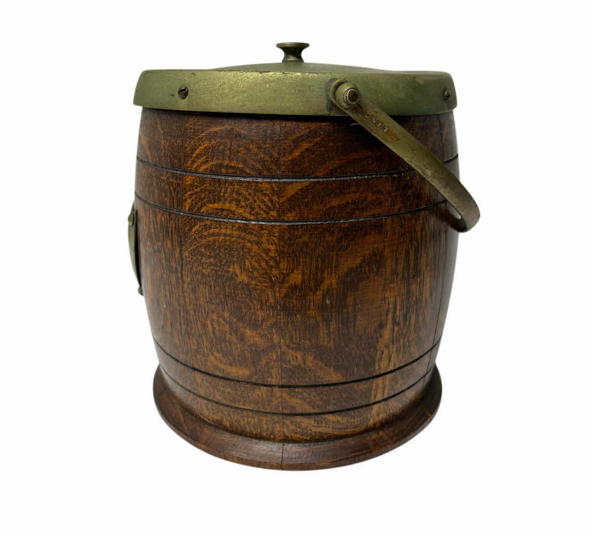 Photo 1 of JBC & SONS ANTIQUE ENGLISH OAK WOOD & SILVER PLATED, PORCELAIN LINED ICE BUCKET 6” X 6”
