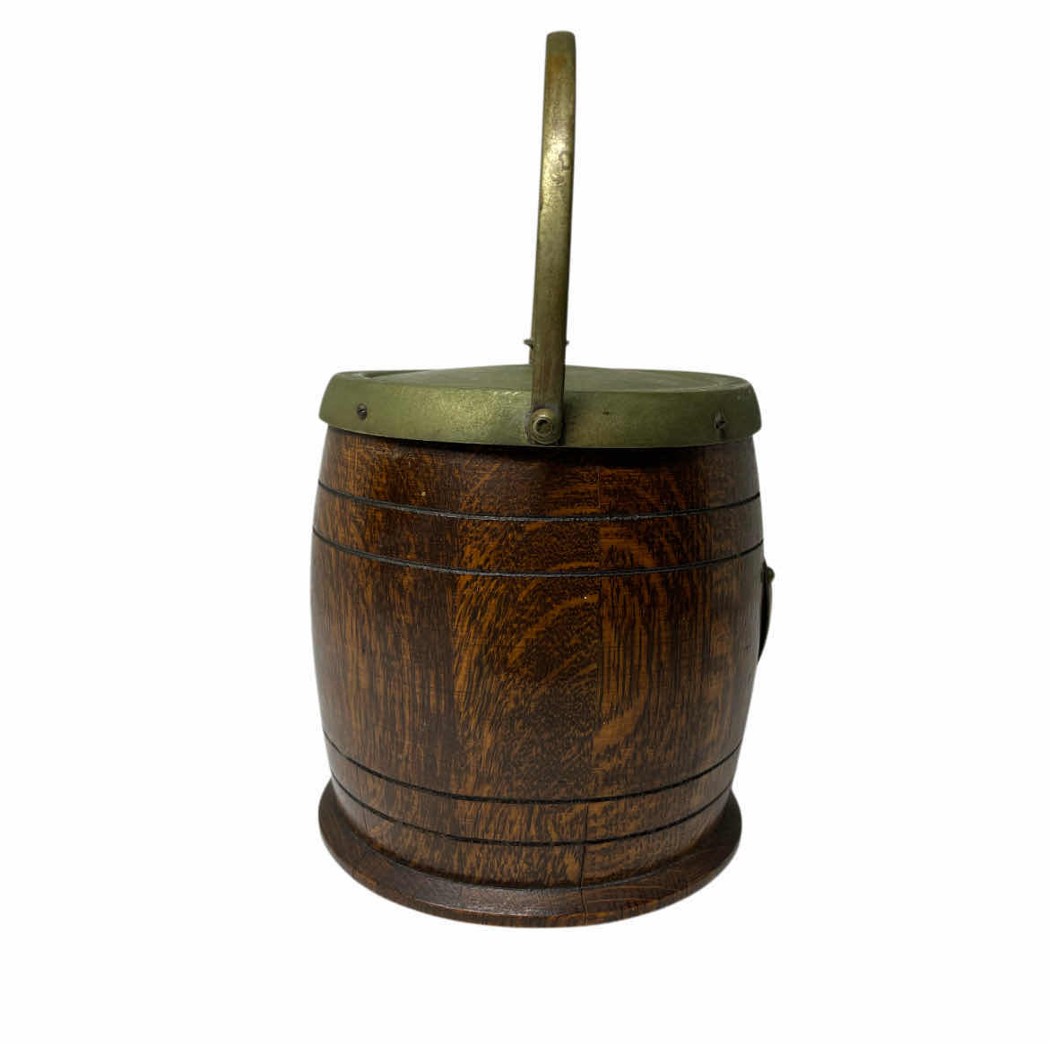 Photo 1 of JBC & SONS ANTIQUE ENGLISH OAK WOOD & SILVER PLATED, PORCELAIN LINED ICE BUCKET 6” X 6”