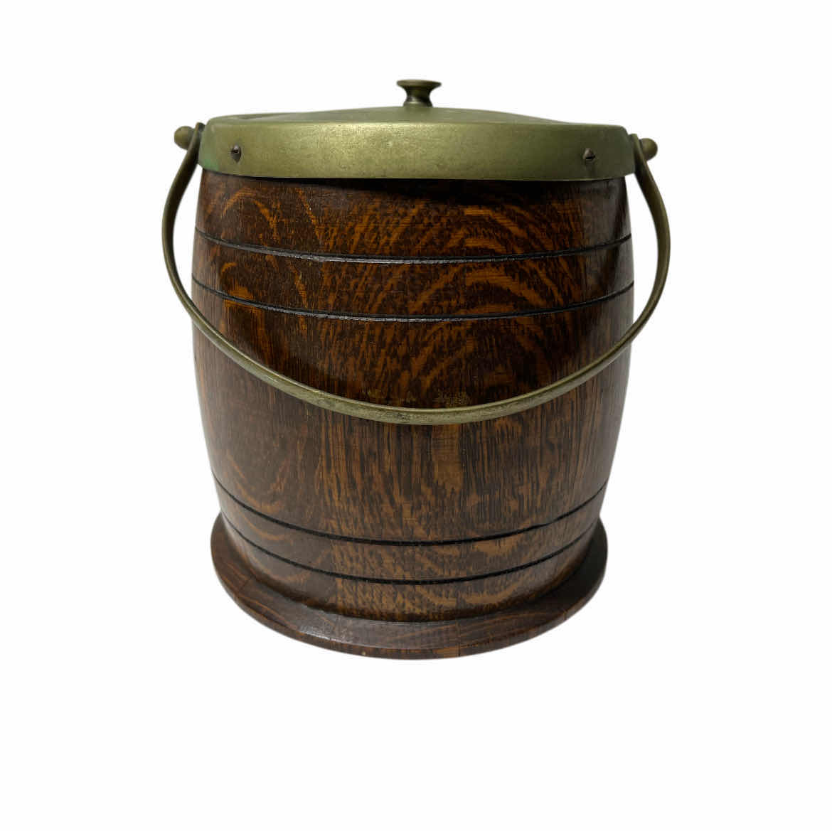 Photo 1 of JBC & SONS ANTIQUE ENGLISH OAK WOOD & SILVER PLATED, PORCELAIN LINED ICE BUCKET 6” X 6”