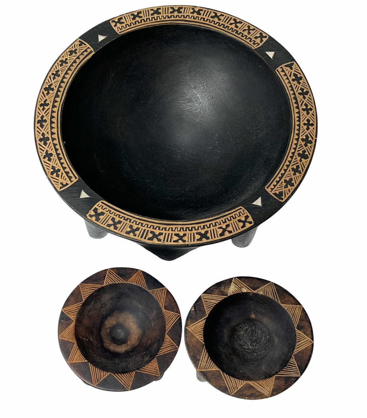 Photo 1 of FIJIAN KAVA SOLID WOOD BOWLS (3) 9” X 4”/4” X 1.75”