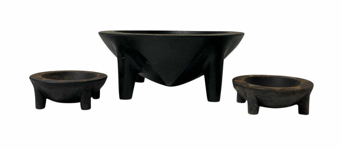 Photo 1 of FIJIAN KAVA SOLID WOOD BOWLS (3) 9” X 4”/4” X 1.75”