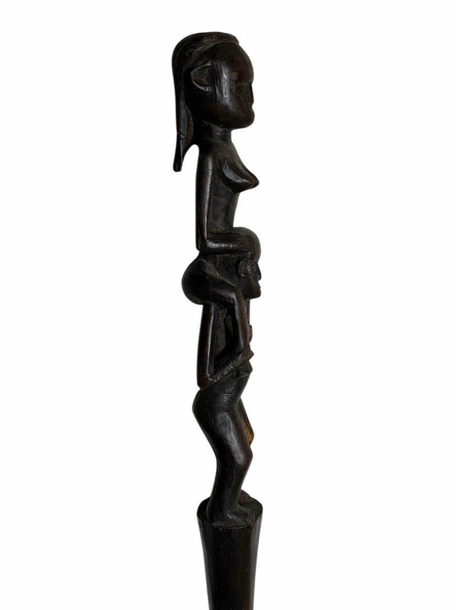 Photo 1 of AFRICAN MID-CENTURY HAND CARVED WOOD WALKING STICK 2.5” X 62”