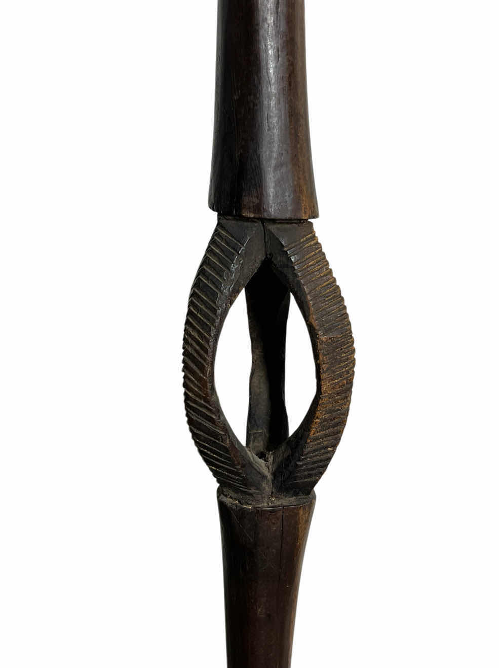 Photo 1 of AFRICAN MID-CENTURY HAND CARVED WOOD WALKING STICK 2.5” X 62”