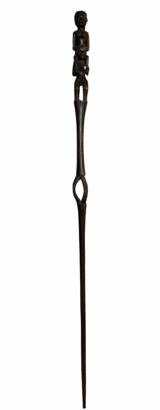 Photo 1 of AFRICAN MID-CENTURY HAND CARVED WOOD WALKING STICK 2.5” X 62”