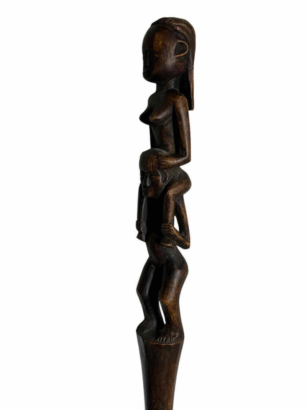Photo 1 of AFRICAN MID-CENTURY HAND CARVED WOOD WALKING STICK 2.5” X 62”