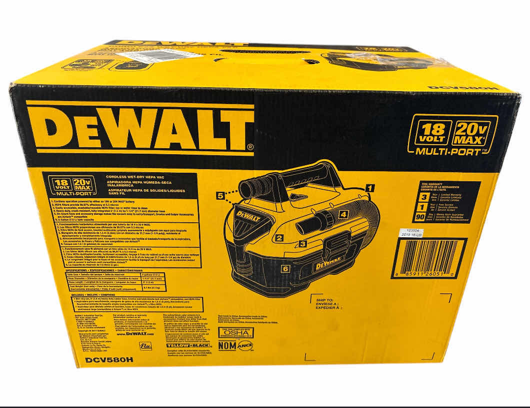 Photo 1 of DEWALT CORDLESS WET-DRY HEPA VAC, 18V BATTERY NOT INCLUDED (DCV580H)