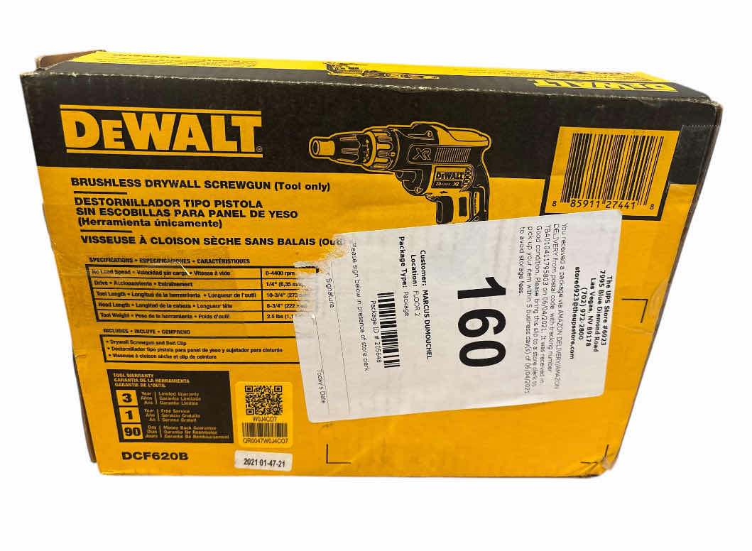 Photo 1 of DEWALT BRUSHLESS DRYWALL SCREWGUN; TOOL ONLY (DCF620B)