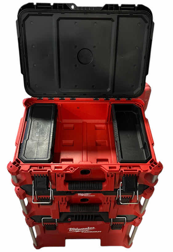 Photo 1 of Milwaukee PACKOUT ROLLING MODULAR STACKABLE TOOL BOX STORAGE SYSTEM, RED/BLACK