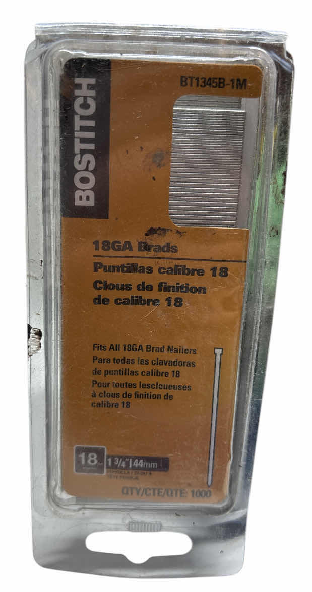 Photo 1 of BOSTITCH 18 GAUGE PNEUMATIC BRAD NAILER (SB-1850BN) & STANLEY BOSTITCH 18 GA 1-3/4” GALVANIZED STEEL BRAD NAILS APPROX QTY 1000 (BT1345B-1M)