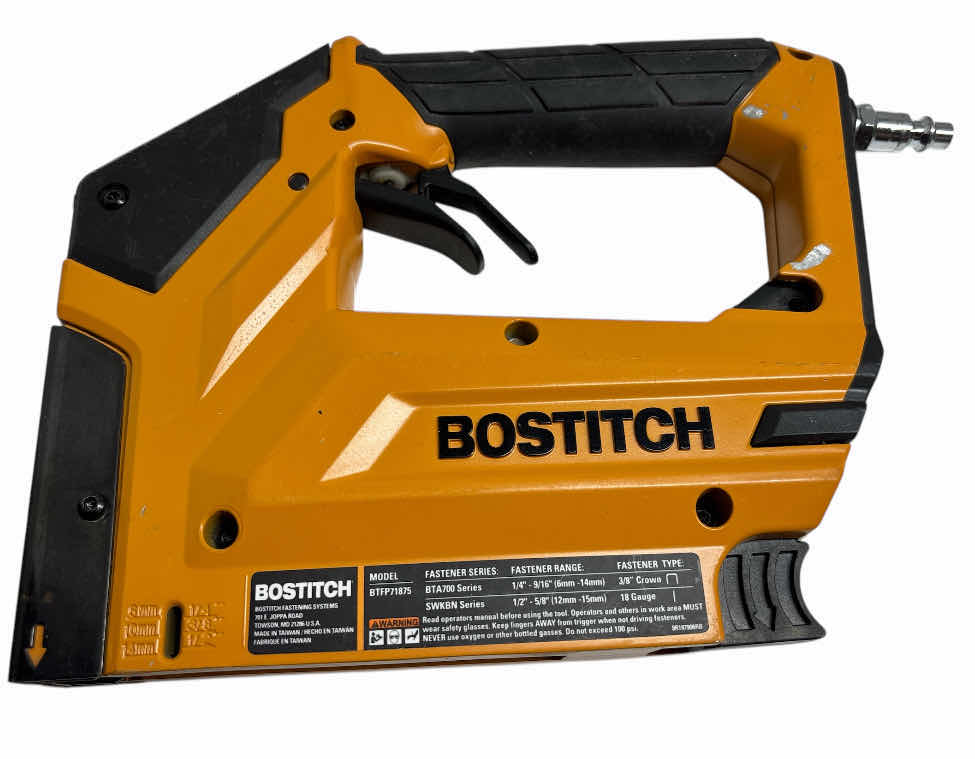 Photo 1 of BOSTITCH 20-GAUGE 3/8” NARROW CROWN FINISH STAPLER (BTFP71875) & T50 GENUINE ARROW STAPLES #506 3/8” HEAVY DUTY (APPROX 1000 STAPLES)