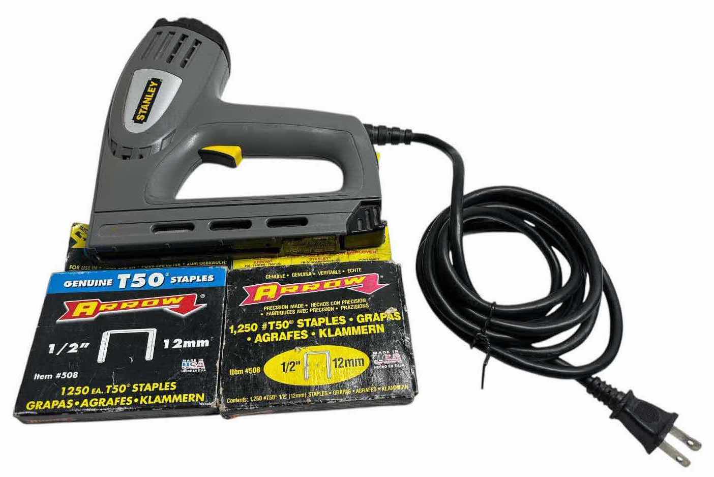 Photo 1 of STANLEY ELECTRIC STAPLE/NAIL GUN (TRE550) & T50 ARROW GENUINE 1/2” 12mm STAPLES #508 (APPROX QTY 2500)