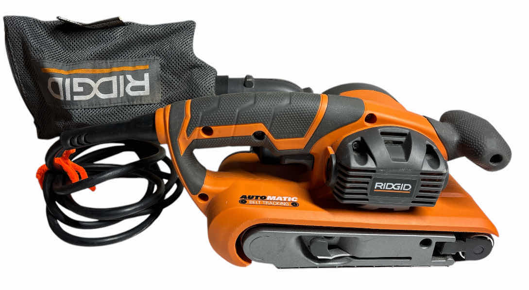 Photo 1 of RIDGID 6.5 AMP CORDED 3” X 18” HEAVY DUTY VARIABLE SPEED BELT SANDER W AIRGUARD TECHNOLOGY (R2740) & DIABLO 3” X 18” ULTRA COARSE 36 GRIT SANDING BELTS (Qty 4)
