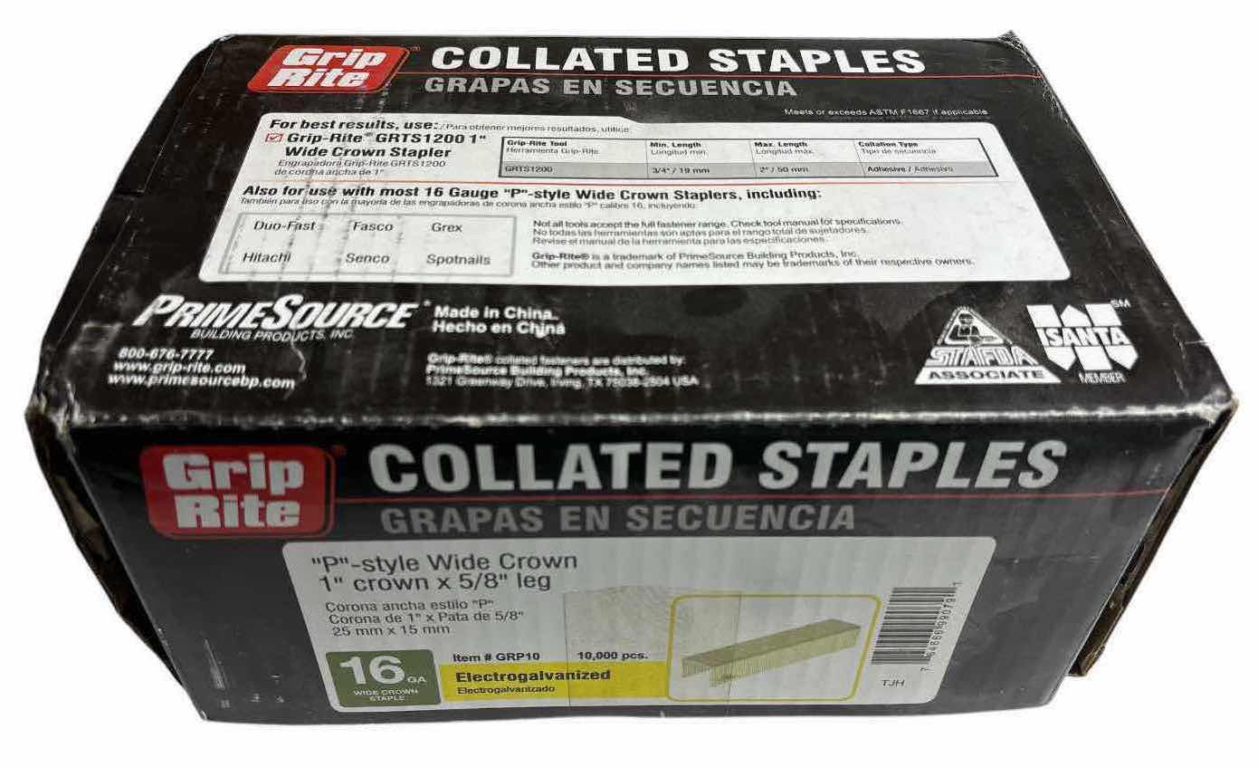 Photo 1 of GRIP RITE COLLATED STAPLES, ELECTROGALVANIZED 16 GAUGE WIDE CROWN STAPLE, APPROX 7,500 STAPLES (GRP10)