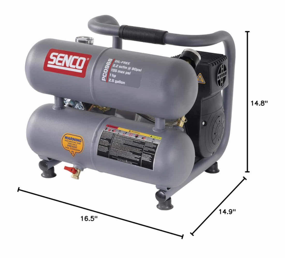 Photo 1 of SENCO ELECTRIC AIR COMPRESSOR, 1.5 HP @ PEAK, 2.5 GALLON (PC0968)
