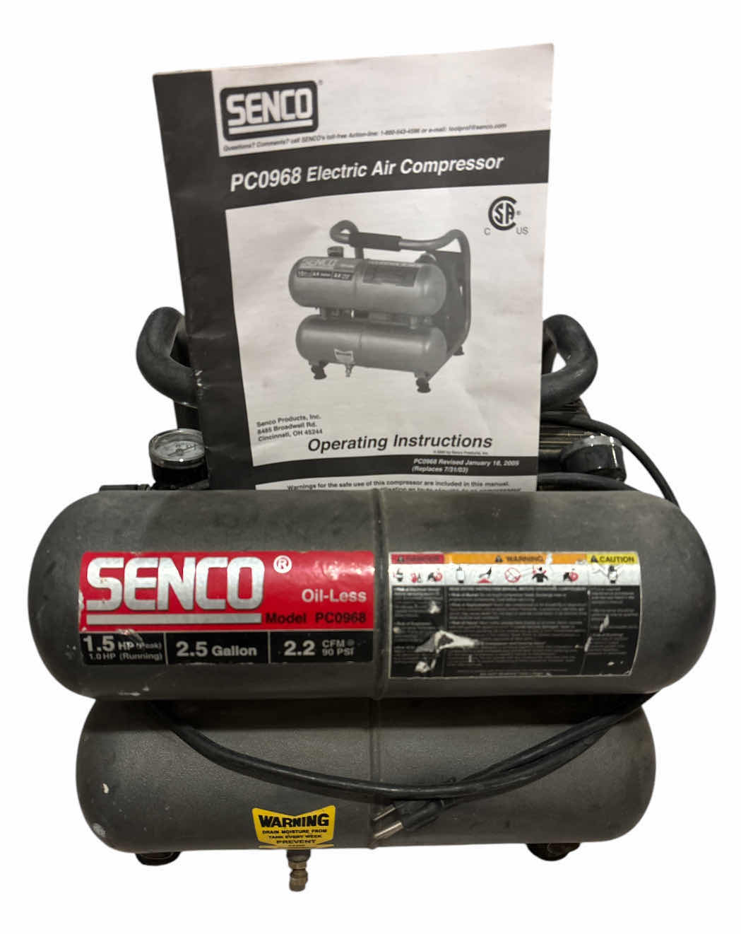 Photo 1 of SENCO ELECTRIC AIR COMPRESSOR, 1.5 HP @ PEAK, 2.5 GALLON (PC0968)