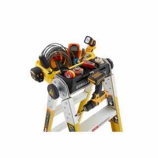 Photo 1 of GORILLA LADDERS 15 FT REACH FIBERGLASS TWIN STEP MULTI-POSITION LADDER W REMOVABLE PROJECT BUCKET, 375 LB LOAD CAPACITY, TYPE 1AA (FXT-15)