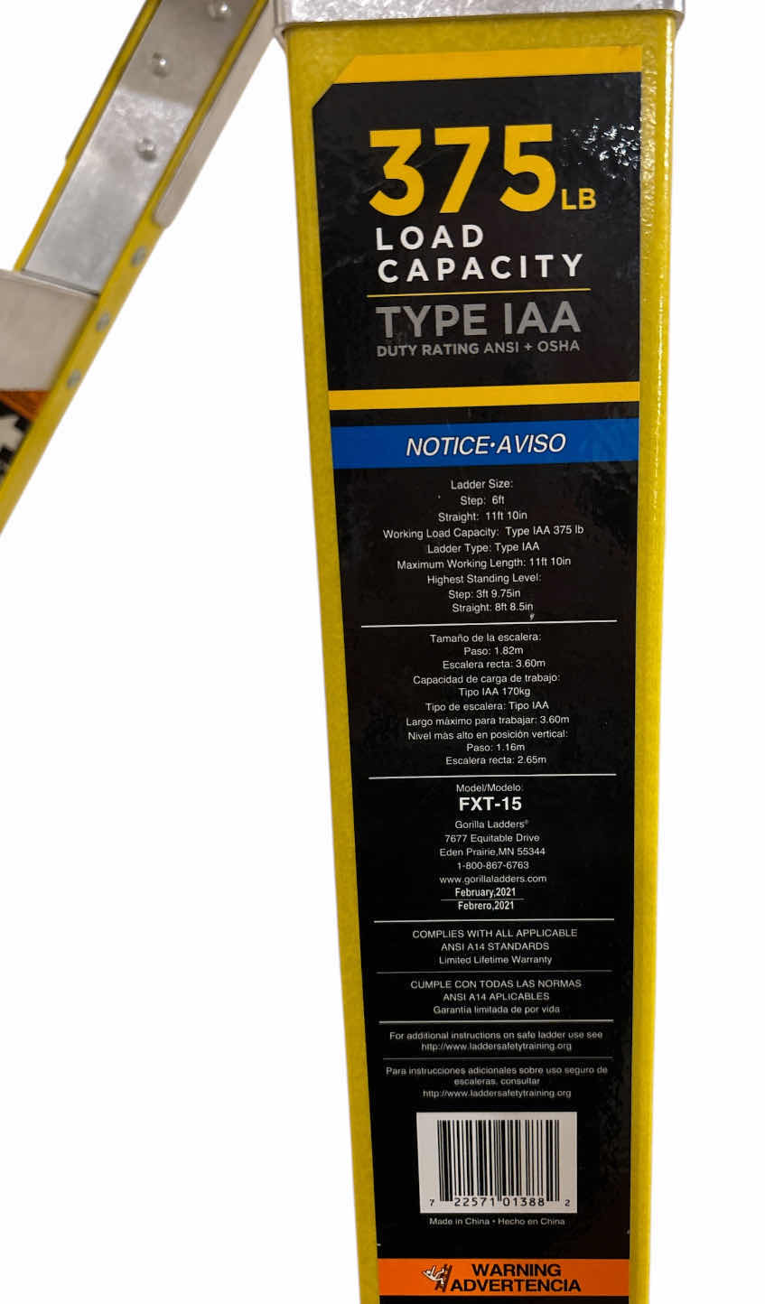 Photo 1 of GORILLA LADDERS 15 FT REACH FIBERGLASS TWIN STEP MULTI-POSITION LADDER W REMOVABLE PROJECT BUCKET, 375 LB LOAD CAPACITY, TYPE 1AA (FXT-15)