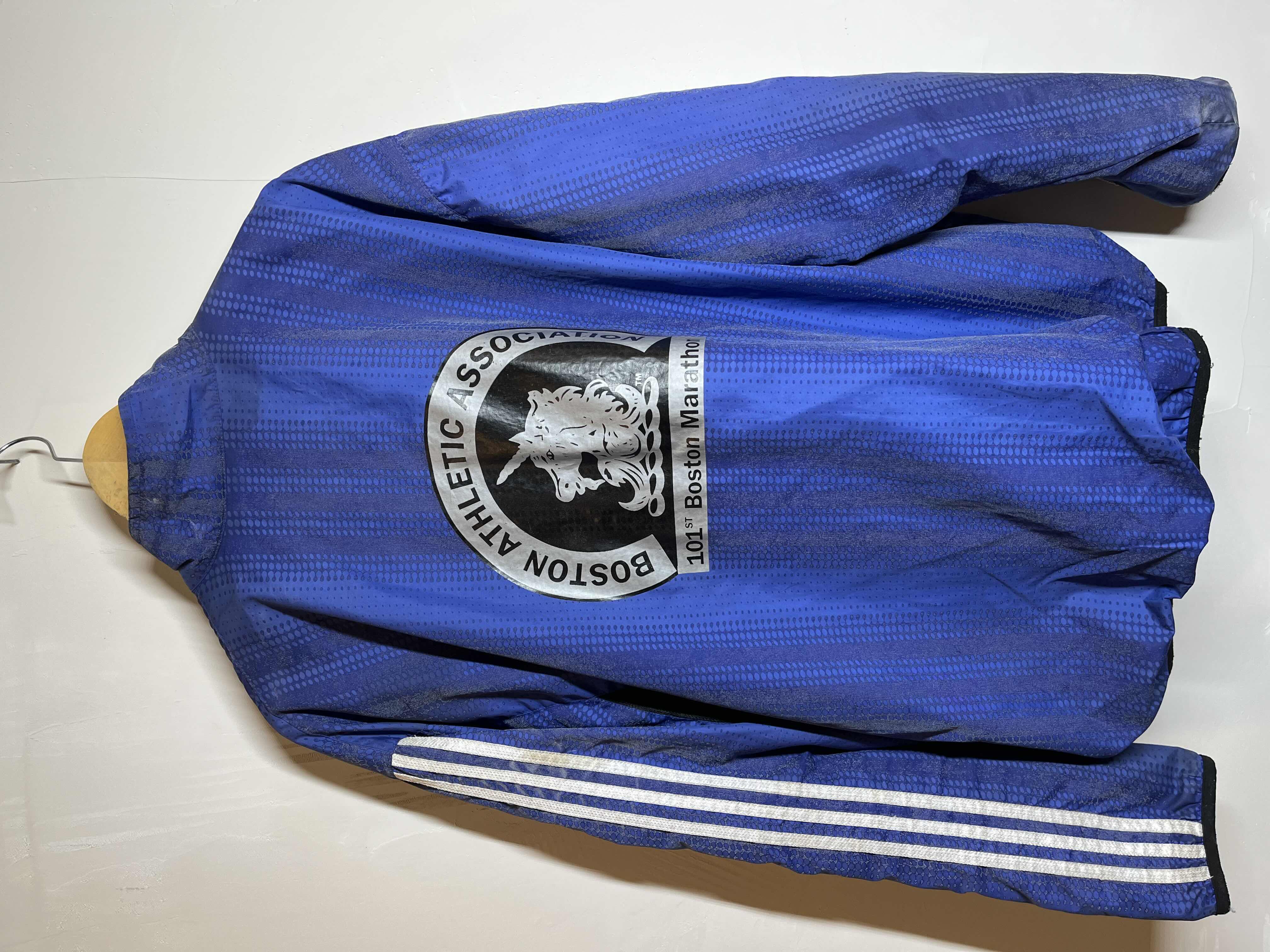 Photo 1 of ADIDAS BOSTON ATHLETIC ASSOCIATION 101ST MARATHON BLUE WINDBREAKER JACKET MENS SIZE XL