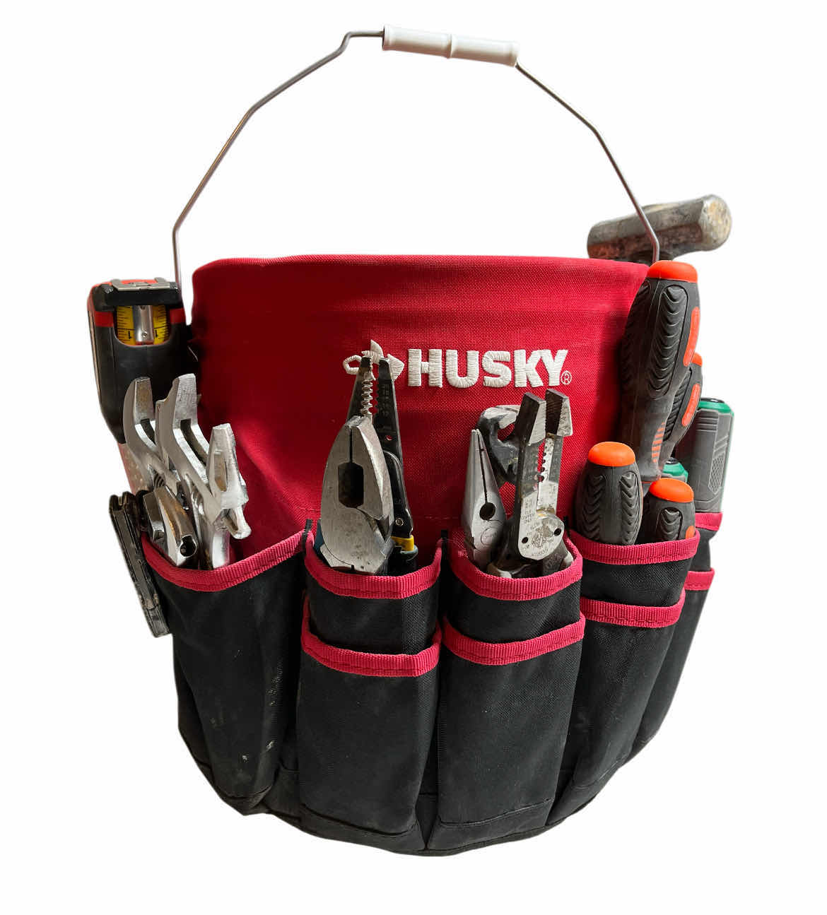Photo 1 of HUSKY HEAVY-DUTY BUCKET TOOL STORAGE ORGANIZER W ALL PURPOSE TOOLS & HARDWARE (APPROX 40 TOOLS)