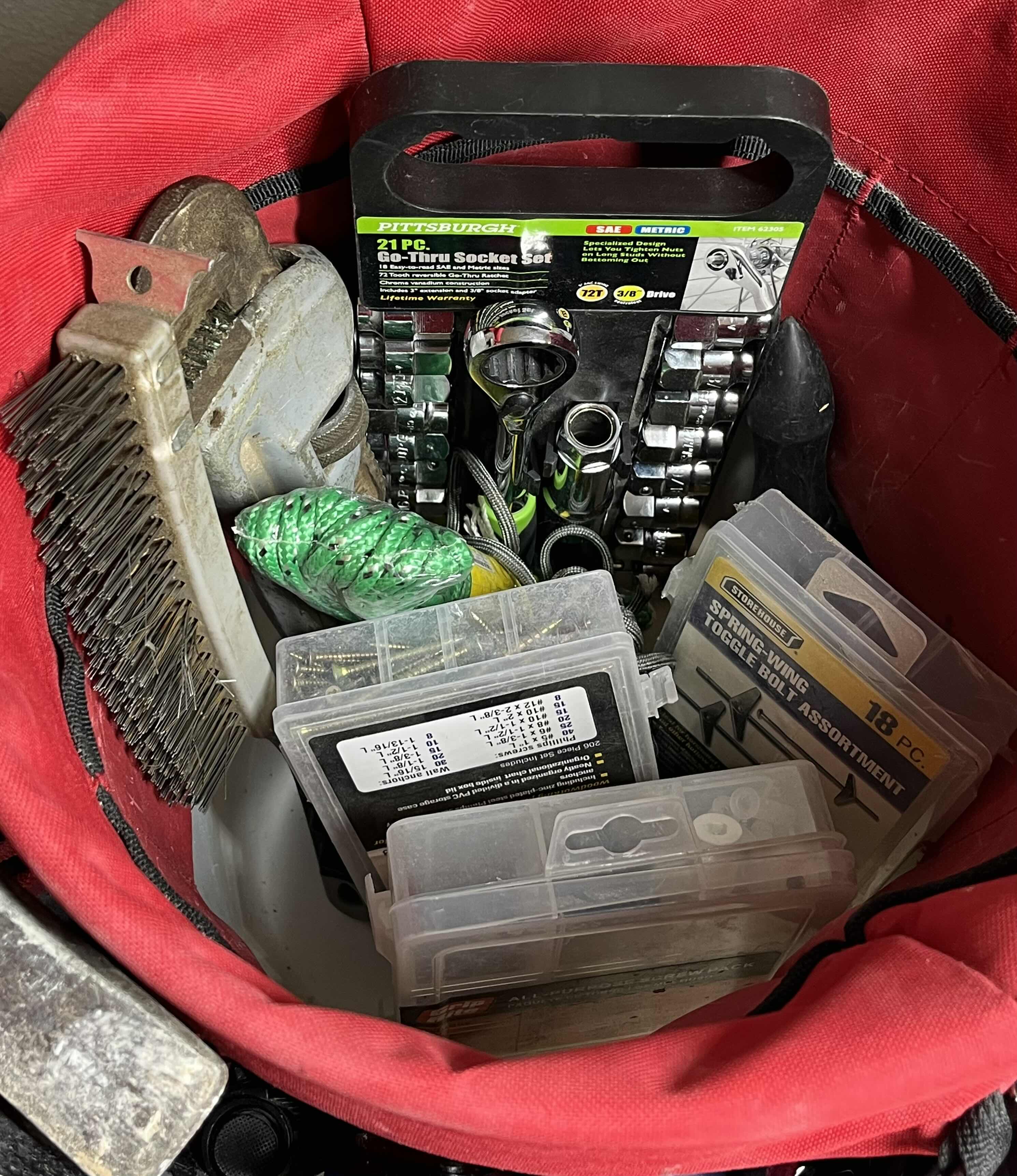 Photo 1 of HUSKY HEAVY-DUTY BUCKET TOOL STORAGE ORGANIZER W ALL PURPOSE TOOLS & HARDWARE (APPROX 40 TOOLS)