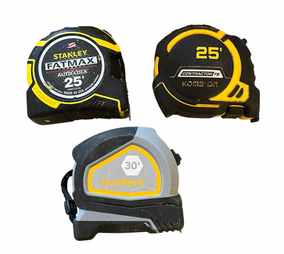 Photo 1 of STANLEY FAT MAX 25’ & KOMELON CONTRACTOR 25’ W IRONMARK 30’ MEASURING TAPE