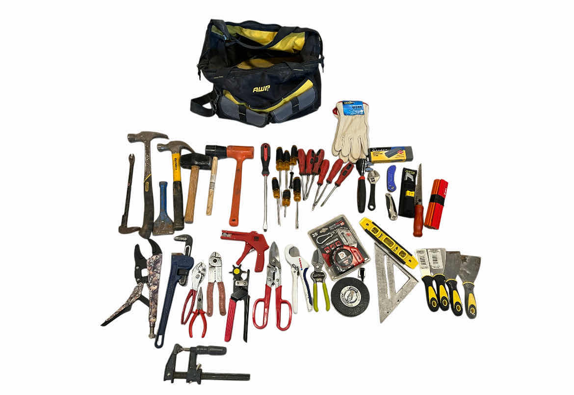 Photo 1 of AWP TOOL BAG W VARIOUS PURPOSE TOOLS (APPROX 45 TOOLS)