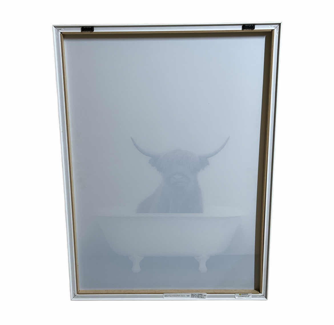 Photo 1 of UNIEK SYLVIE HIGHLAND COW IN TUB GLASS PRINT FRAMED ARTWORK 18” X 24”