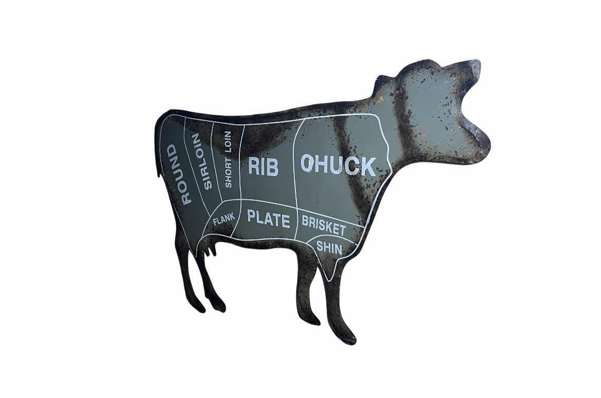 Photo 1 of RUSTIC BEEF BUTCHER CUT DIAGRAM TIN SIGN 32” X 21”