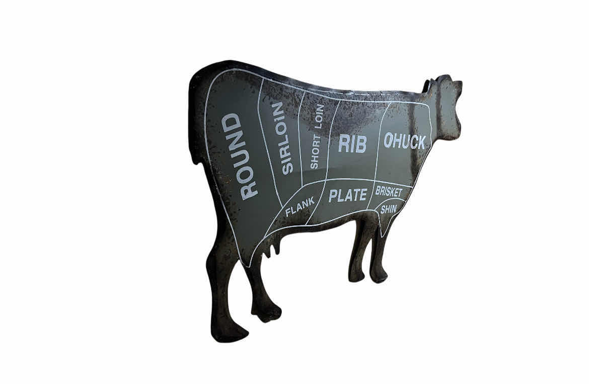 Photo 1 of RUSTIC BEEF BUTCHER CUT DIAGRAM TIN SIGN 32” X 21”