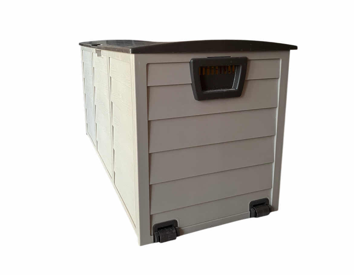 Photo 1 of WOOD FINISH PLASTIC PATIO STORAGE TRUNK 44” X 19.5” H20.5”