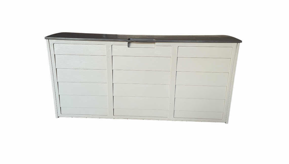 Photo 1 of WOOD FINISH PLASTIC PATIO STORAGE TRUNK 44” X 19.5” H20.5”