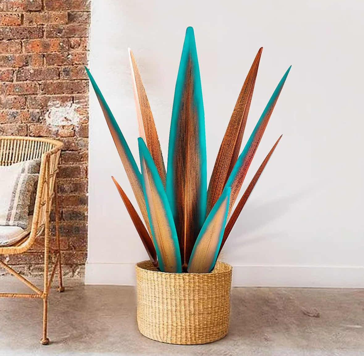Photo 1 of RUSTIC OUTDOOR METAL AGAVE PLANT, YARD ART, LARGE SIZE 23.6” (COLOR: COPPER/TEAL)