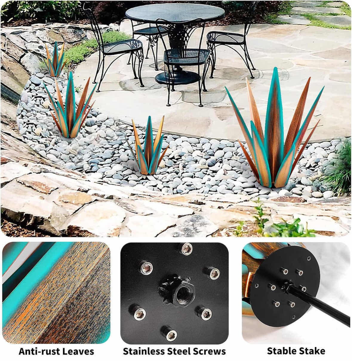 Photo 1 of RUSTIC OUTDOOR METAL AGAVE PLANT, YARD ART, LARGE SIZE 23.6” (COLOR: COPPER/TEAL)