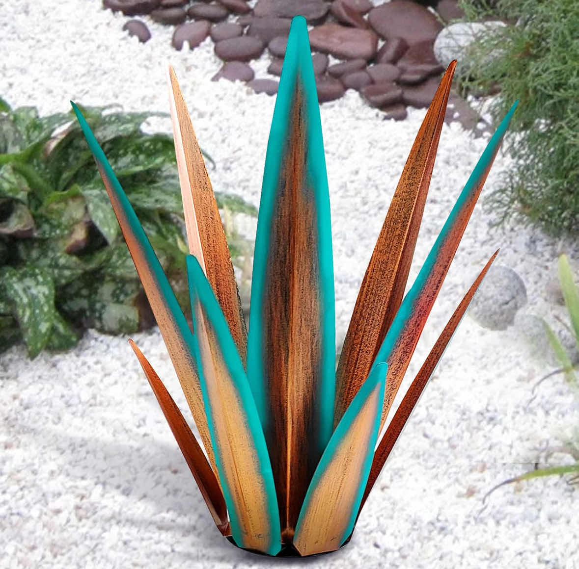 Photo 1 of RUSTIC OUTDOOR METAL AGAVE PLANT, YARD ART, LARGE SIZE 23.6” (COLOR: COPPER/TEAL)