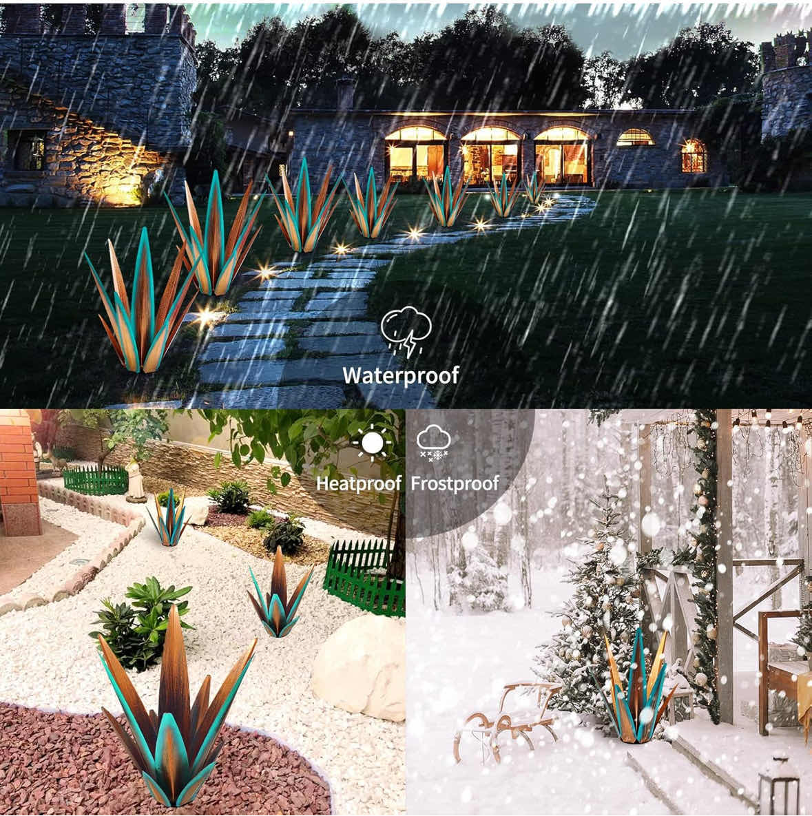 Photo 1 of RUSTIC OUTDOOR METAL AGAVE PLANT, YARD ART, LARGE SIZE 23.6” (COLOR: COPPER/TEAL)