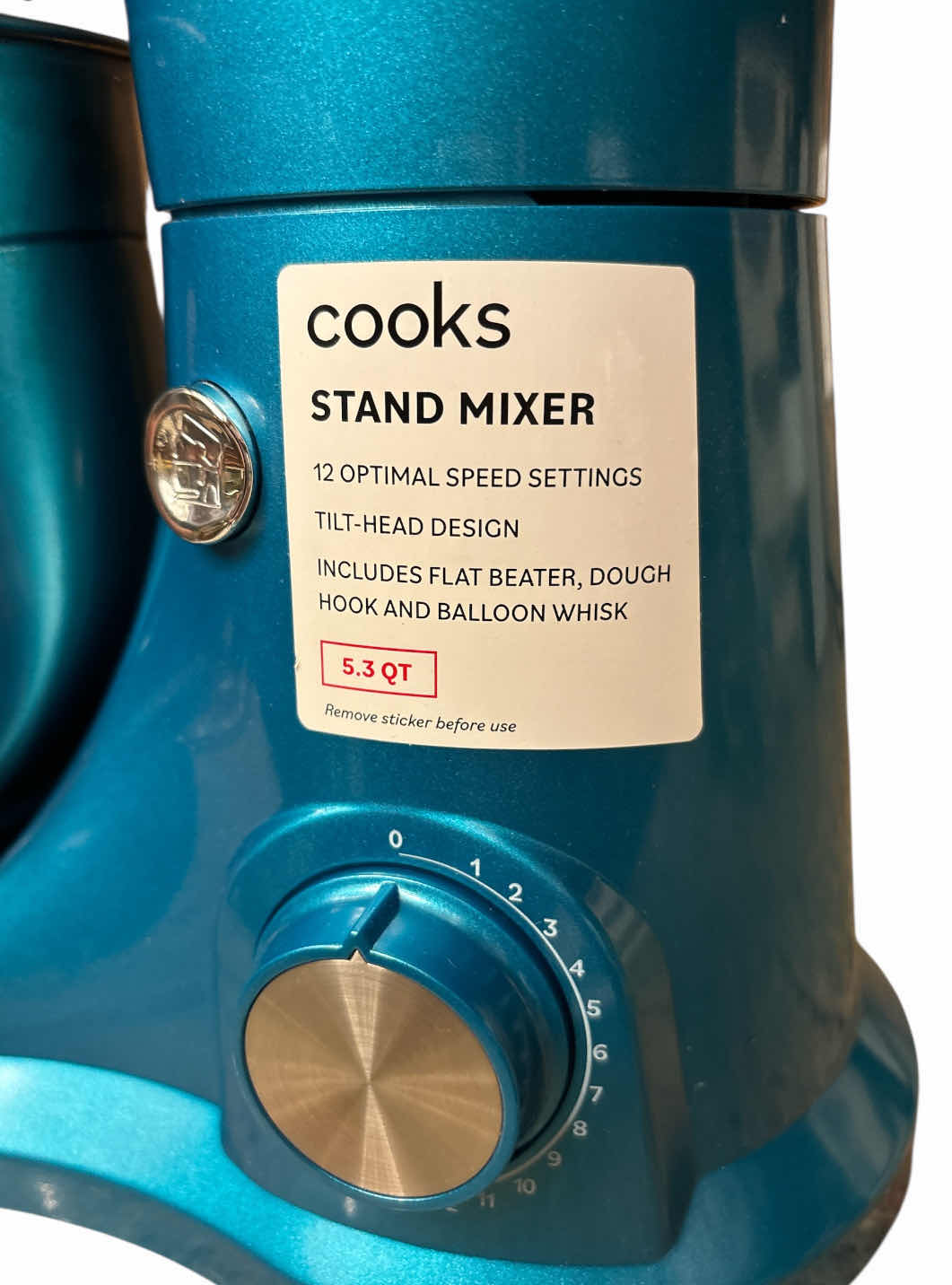 Photo 1 of COOKS 5.3 QT STAND MIXER W SPLASH SHIELD, FLAT BEATER, DOUGH HOOK & BALLOON WHISK (TEAL, MODEL YM-611)