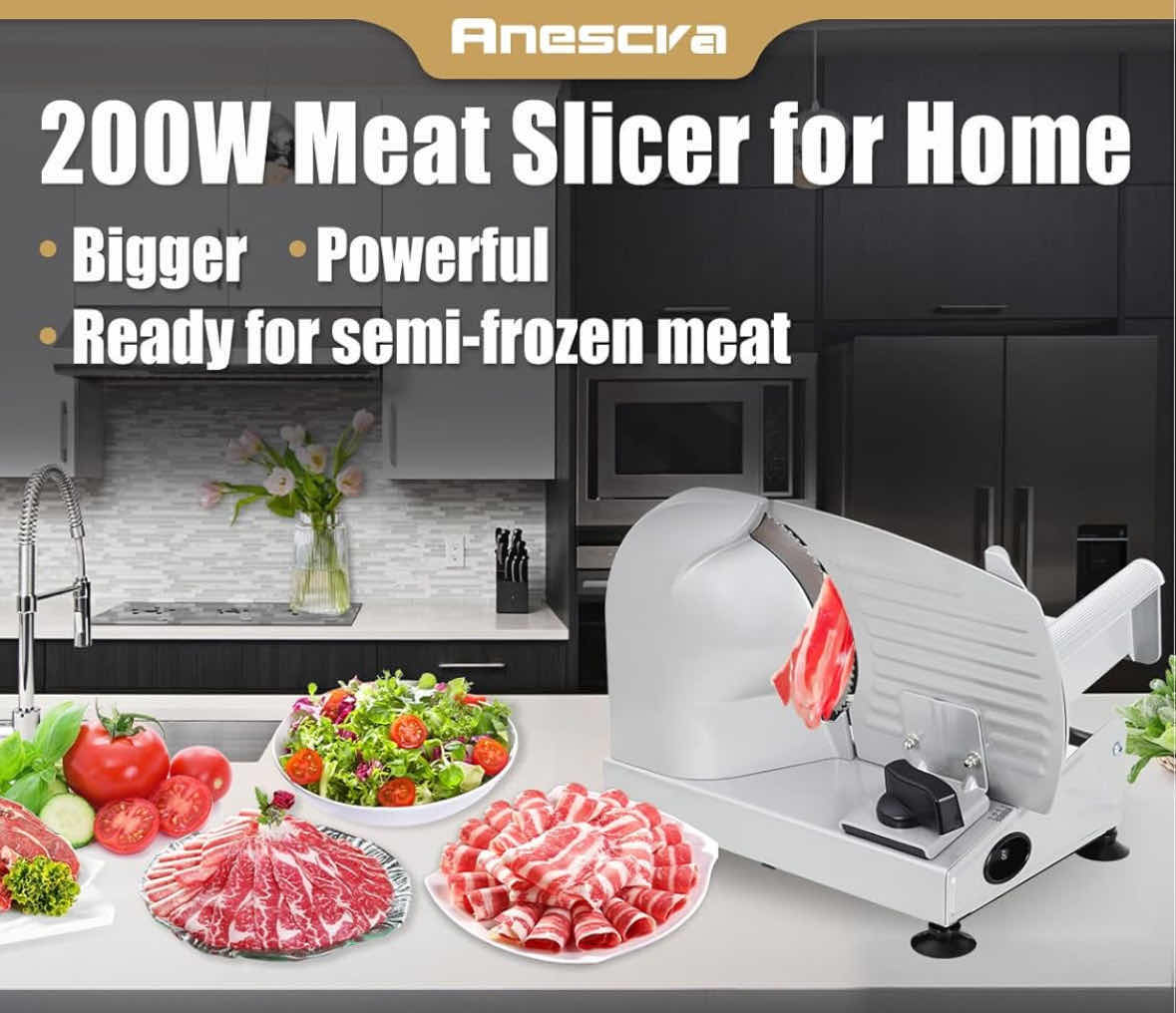 Photo 1 of ANESCRA 200W ELECTRIC DELI FOOD SLICER W REMOVABLE 7.5” STAINLESS STEEL SERRATED BLADE, ADJUSTABLE THICKNESS (SL-520)
