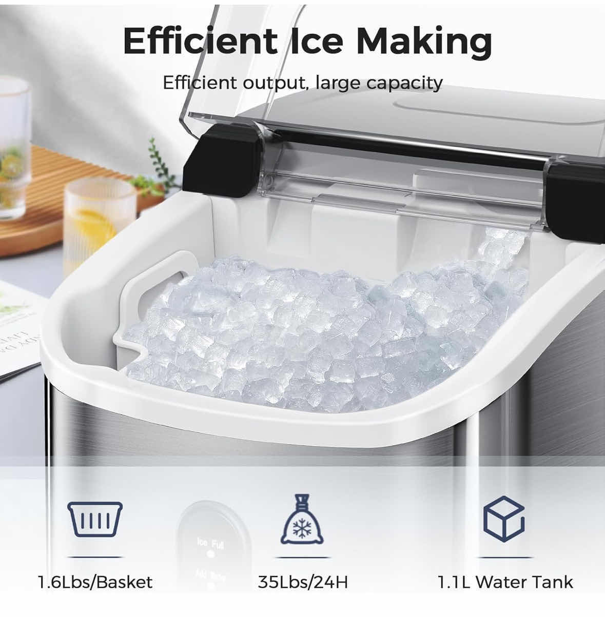 Photo 1 of AGLUCKY COUNTERTOP NUGGET ICE MAKER, 35 LBS/24H, STAINLESS STEEL SILVER (MODEL HZB-15NB/S)