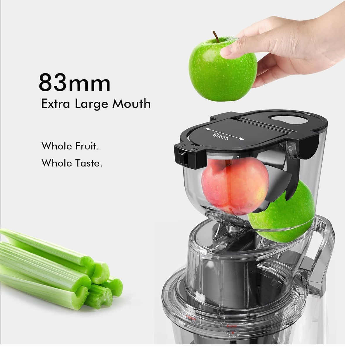 Photo 1 of SIFENE COLD PRESS JUICER MACHINE, WIDE CHUTE, EASY TO CLEAN, HIGH YIELD, NON BPA, BLACK (MODEL AMR8822)
