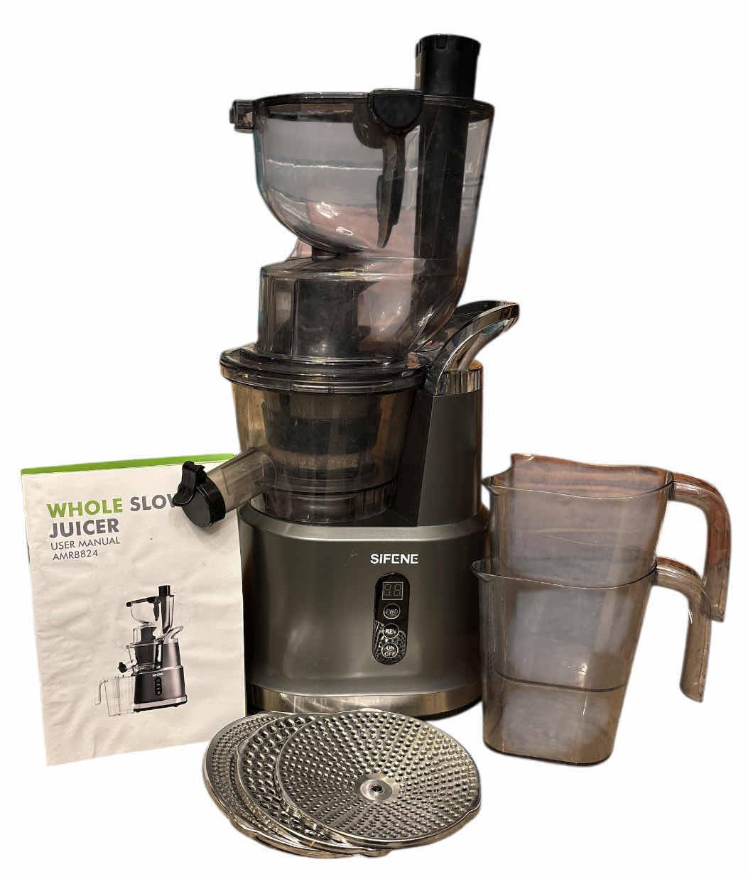 Photo 1 of SIFENE COLD PRESS JUICER MACHINE, WIDE CHUTE, EASY TO CLEAN, HIGH YIELD, NON BPA, BLACK (MODEL AMR8822)