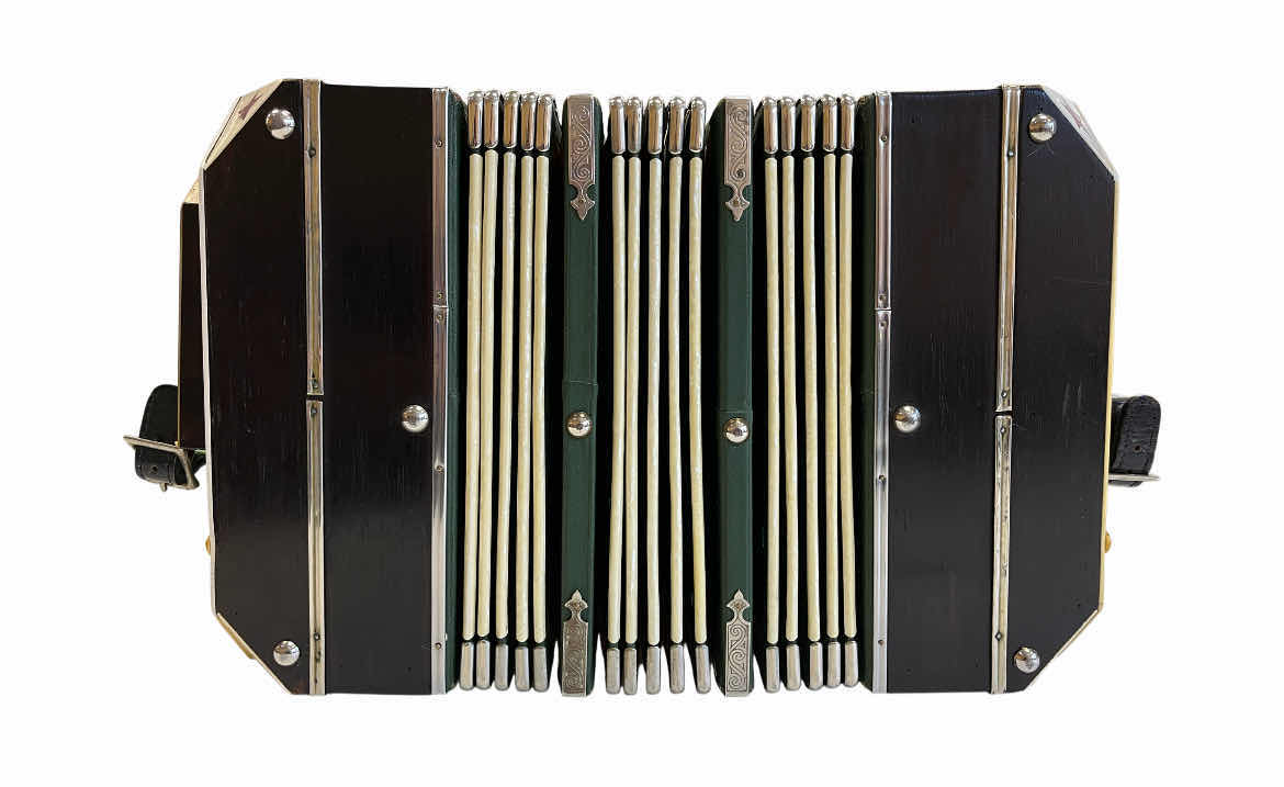 Photo 1 of E.GLASS & SONS BANDONEON CONCERTINA W LEATHER WRAPPED WOOD CASE