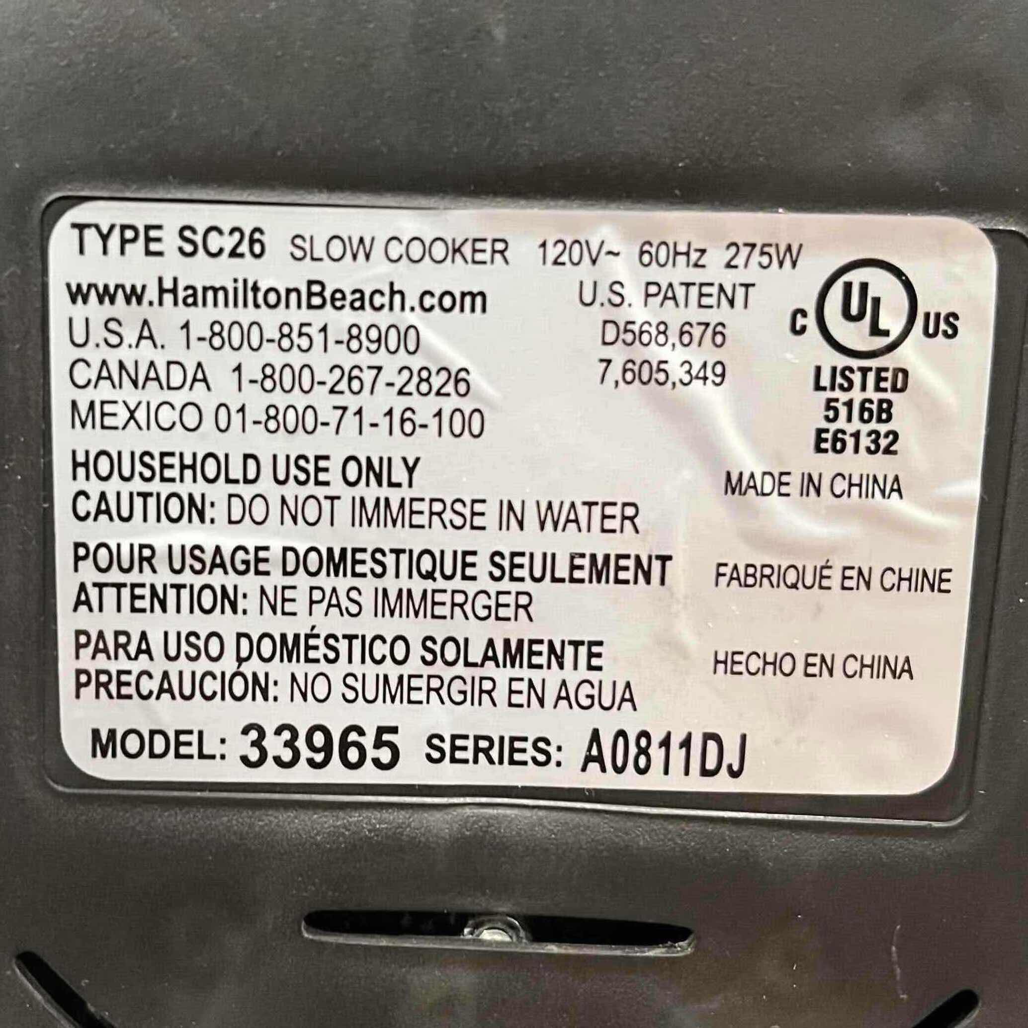 Photo 1 of HAMPTON BEACH 6QT STAY OR GO SLOW COOKER SC26 33965
