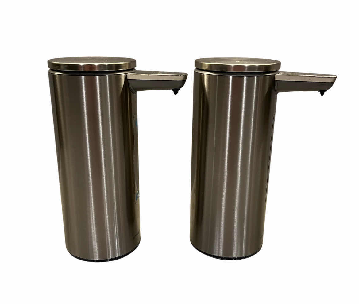 Photo 1 of SIMPLE-HUMAN 9OZ BRUSHED NICKEL AUTOMATED SOAP DISPENSER (2) W CHARGER